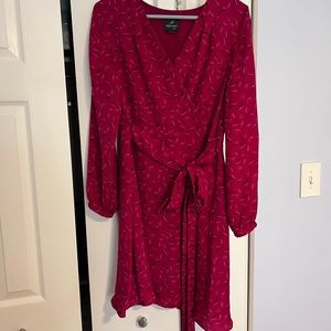 Adrianna Papell fuchsia faux wrap dress.